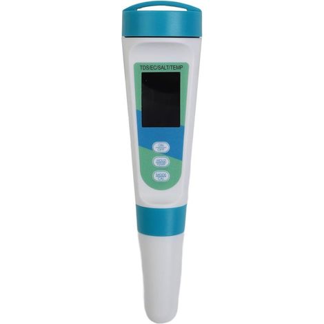 Medidor de calidad del agua - Medidor de salinidad - Monitoreo del agua - Función 4 en 1 - 19 x 4 x 2 cm - Blanco Azul (1/5)