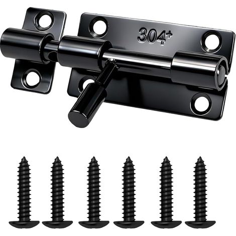 Loquet Porte, Loquets et Verrous Porte Fermoir SUS304, Verrou Coulissant Noir 8 cm avec Accessoires, Fermeture pour Portes, Fenêtres, Clôtures, Montage Horizontal ou Vertical (1/5)