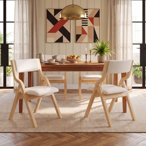 Chaises de salle à manger pliantes en bois massif (lot de 4)  confortables et respirantes  pliables pour un rangement facile  adaptées aux salles à manger, salons et cafés  style moderne, lin beige. (1/5)