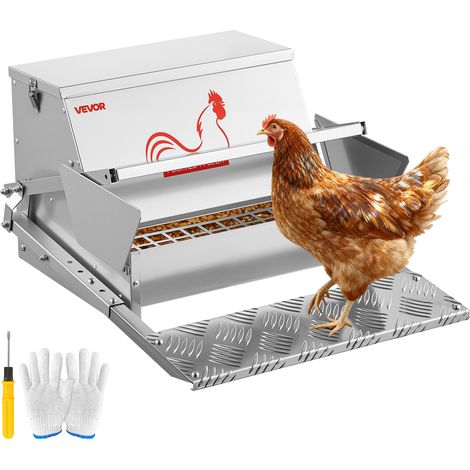 VEVOR Mangiatoia Automatica per Polli, Capacita 11,34 kg, Mangiatoia per Pollame a Pedale Antipioggia con Coperchio Bloccabile, Senza Sprechi, Struttura in Acciaio Zincato, Uso Esterno, per Polli