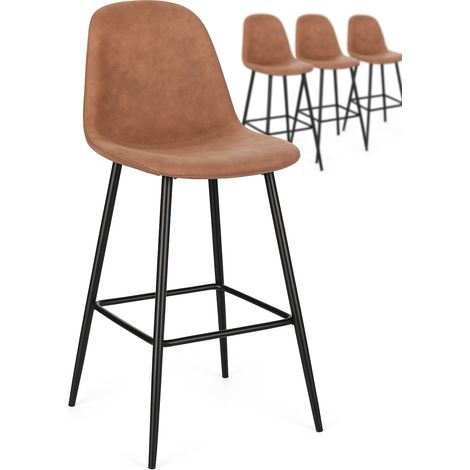 Lot de 4 tabourets BORELA – Tissu effet vieilli & pieds en acier noir-Marron clair (1/5)