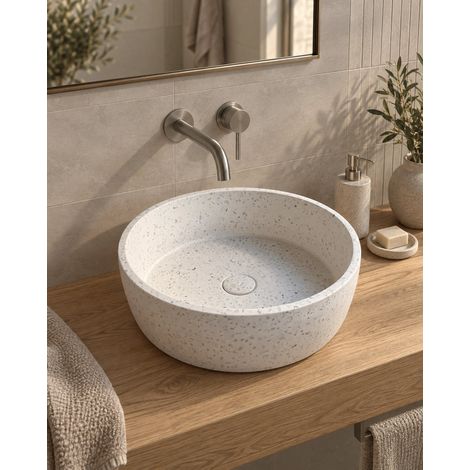 Lavabo 39 cm ciotola da appoggio in cemento terrazzo chiaro Capri (1/5)