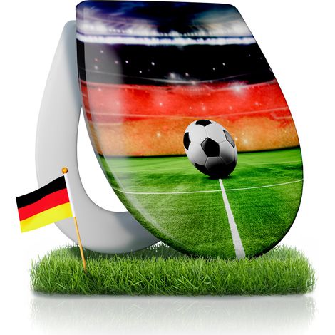 Calmwaters® WC Sitz Fußball mit Absenkautomatik, Toilettendeckel Motiv Halbzeitpause passend zur WM 2026, antibakterielles Duroplast, leichte Montage, bis 250kg, Made in EU, Klobrille abnehmbar