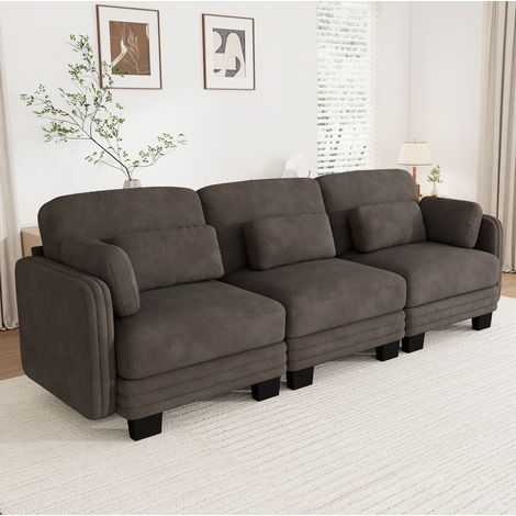 Modulares 3-Sitzer-Sofa aus Chenille mit Lenden- und Armlehnenkissen 253x88x88 cm Braun (1/5)
