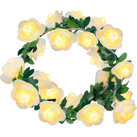 1 Guirlande lumineuse LED, rotin artificiel vert, rose et feuillage, décoration Noël, salon, jardin (1/5)