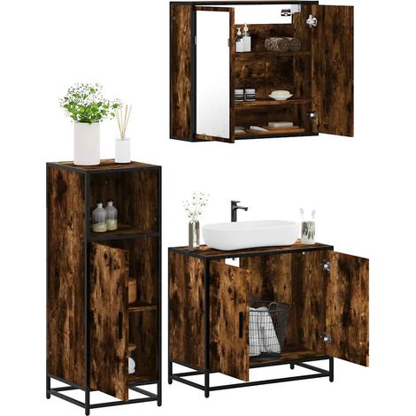 3-tlg. Badmöbel-Set Räuchereiche Holzwerkstoff vidaXL (1/5)