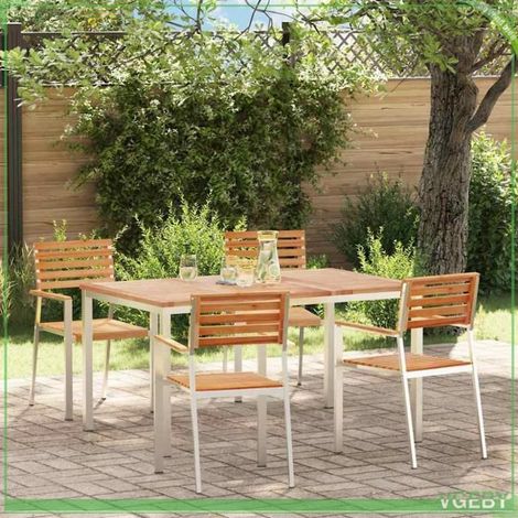 Ensemble de repas de jardin 5 pièces - 3334783 - Marron mat - Teck massif - Cadre inox robuste (1/5)