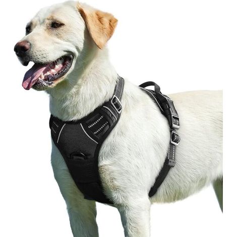 Arnés negro para perros grandes, ajustable, reflectante y antitirones, fácil de poner, con asa de control, transpirable, duradero, para perros medianos y grandes.