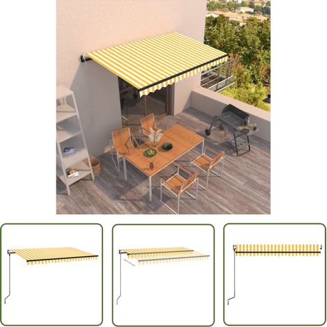 Auvent Marquise rétractable automatique, Store Banne pour Jardin Balcon Terrasse, 450x350 cm Jaune et blanc OIB8251E (1/5)