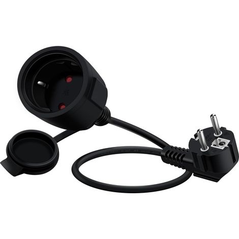 Rallonge Électrique Schuko Coudée 1M - 2 Prises 16A 250V - Câble Cuivre IP44 Extérieur Intérieur Noir (1/5)