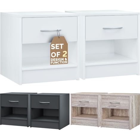 CASARIA® Night Stand Table Bedside Cabinet Bedroom Furniture Drawer Side Storage Home 2er Set Weiß (de) (1/6)