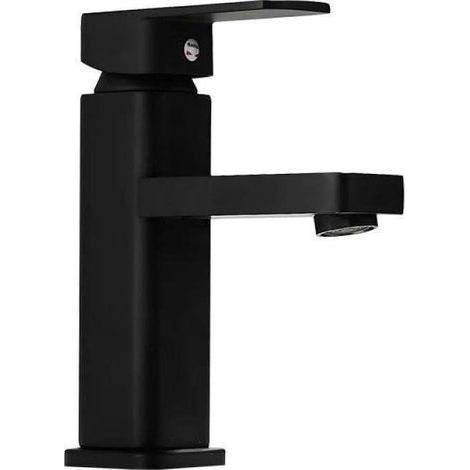 Robinet de lavabo sous plan en acier inoxydable 304, peinture noire, carré, monotrou, mitigeur eau chaude/eau froide, pour hôtel (1/5)