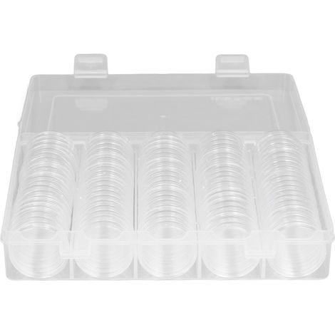 Boîte de rangement transparente en plastique pour 100 pièces, avec capsules, idéale pour les collections et expositions de pièces de monnaie. (1/5)
