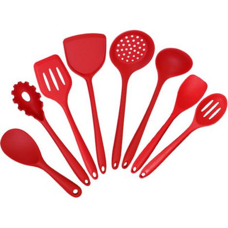 1 Ensemble ustensiles cuisine, 8 pièces silicone, poignée ergonomique antidérapante, pour cuisson et mélange (1/3)