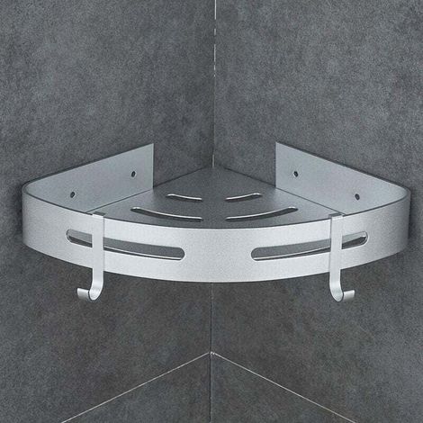 Eckduschablage ohne Bohren und Küchenduschkorb, patentierter Kleber + Selbstklebebefestigung, Aluminium, matte Oberfläche. 1 Stück, silberfarben.