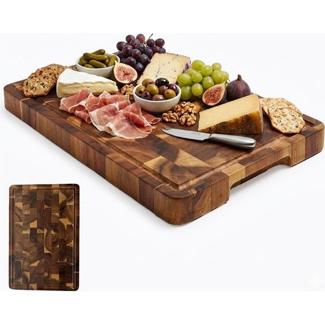 Wooden Chopping Board with Juice Slide Solid Acacia Wood (38 x 28 x 1.8 cm), Large Chopping Board for Kitchen Plates (1/5)