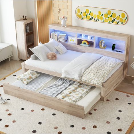 lit enfant extensible rangement 90x200 naturel OKMYHOME (1/5)