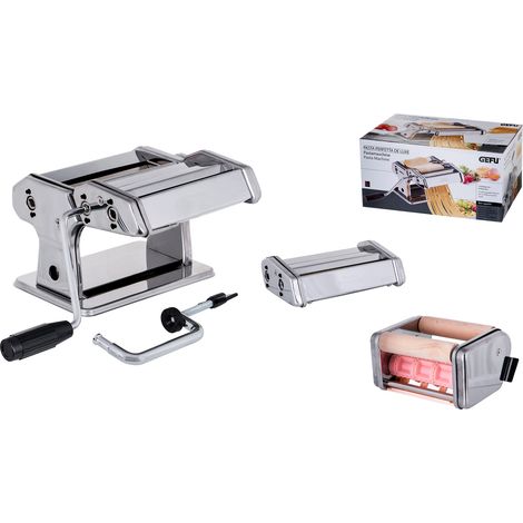 Gefu GF28300 Pasta Perfetta de Luxe Macchina per Pasta con Accessori per 6 Tipi di Pasta Spessore Regolabile da 0,2 a 3 mm Larghezza Impasto 14,5 cm colore Argento (1/5)