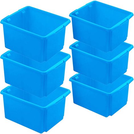 BRB 6 x Boîte de rangement, empilable, superposable, 32 L, LxLxH 455 x 360 x 245 mm, Polypropylène (PP), bleu