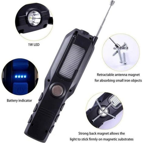 Baladeuse LED Rechargeable - 2800 mAh - COB 280 lm - Aimantée et Crochet - 4 Modes - Portable pour Atelier Garage Camping (1/4)