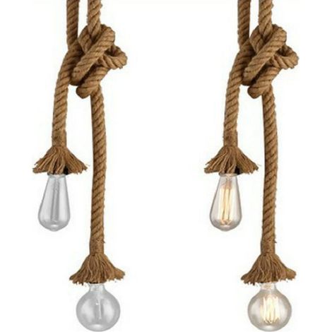 Suspension vintage en corde de chanvre, lustre à deux têtes avec câble et douille E26/E27, luminaire suspendu idéal pour la décoration de maisons de campagne, restaurants, salles à manger, bars et sal (1/5)
