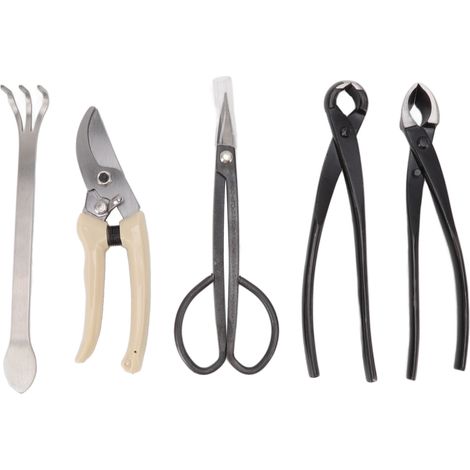 Kit d'outils pour bonsaï 5 pièces en acier au carbone : ciseaux à bonsaï, râteau, coupe-branches, sécateur, pince et outils de jardin. (1/5)