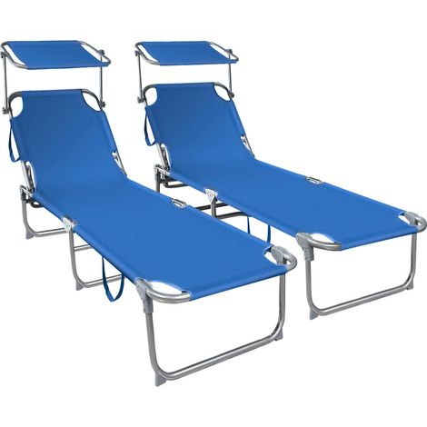 VOUNOT® Set di 2 Lettino Prendisole Pieghevole con Tettuccio Parasole e Schienale Regolabile, Blu