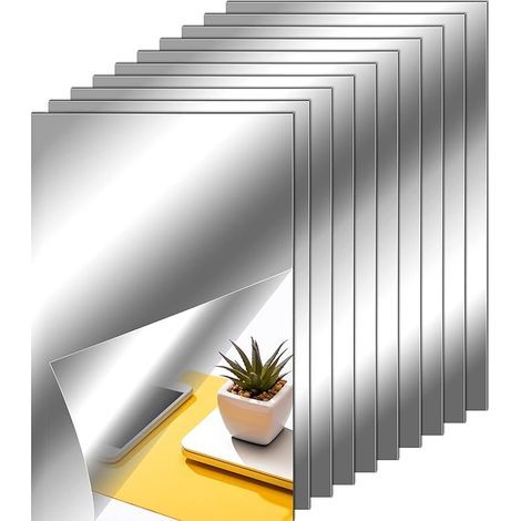 Feuilles de miroir flexibles autocollantes, imitation miroir sans verre, pour la décoration murale de la maison (10 pièces, 10 x 15 cm) (1/5)