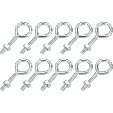 Pitons À Œil, M3x16mm Acier Carbone, Argenté 10 Pcs Avec Écrou (1/5)