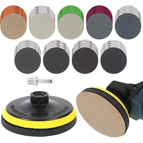 Schleifscheiben 125 mm – 45 Stück Nass-Trocken-Schleifpapier, Körnung 400/600/800/1000/2000/2500/3000/5000, für Winkelschleifer und Schlagschleifer M14 für Auto, Metall und Holz