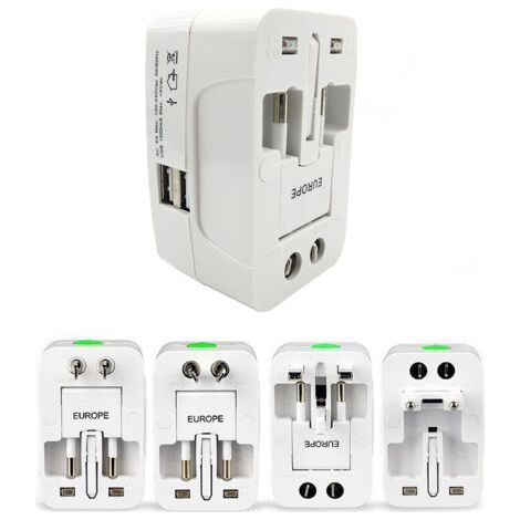 Adaptateur Secteur Universel Tout-en-Un pour Voyage Mondial (AU/UK/US/UE) - Convertisseur de Prise avec Ports USB, 1 Pièce (Blanc) (1/5)