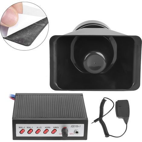 Avertisseur sonore électronique 100W, corne de sécurité 12V, klaxon puissant 5 sons pour alarme, haut-parleur d'avertissement pour véhicule, kit de signalisation. (1/5)