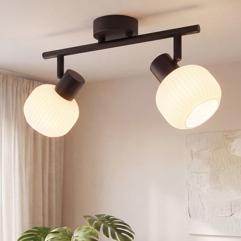 GBLY Deckenstrahler Schwarz Deckenlampe Innen-Deckenleuchte 2 Flammig 350°Schwenkbar Strahler Glas Lampenschirm Morden Spots Flur E14 Vintage Flurlampe für Schlafzimmer Wohnzimmer-Ohne Leuchtmittel (1/5)