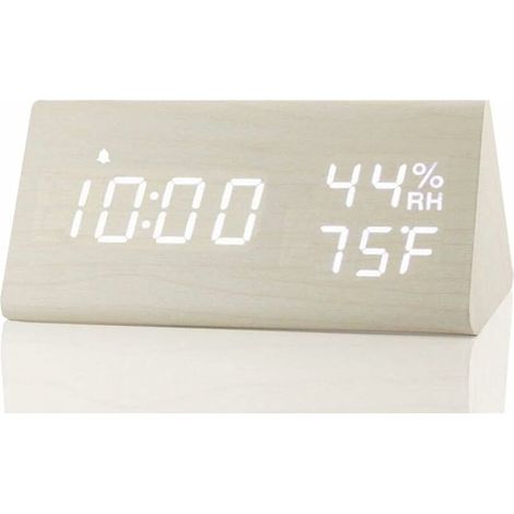 royaluxe - Réveil numérique, avec affichage de l'heure électronique à LED en bois, 3 réglages d'alarme, détection d'humidité et de température, horloges électriques en bois pour chambre, chevet (blanc (1/5)