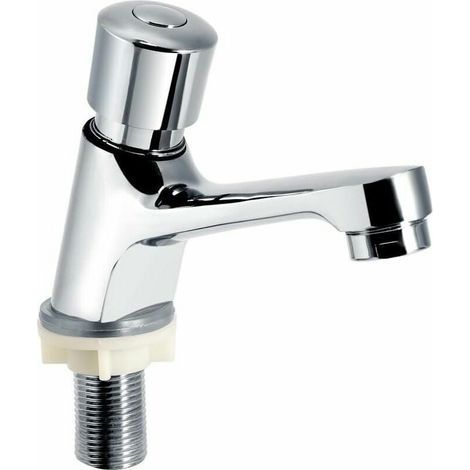 Robinet temporisé chromé à Fermeture Automatique économie d'eau temporisation du Robinet d'évier du lavabo Robinet pour la Cuisine Salle de Bains Public Fontainebleau Argent (1/4)