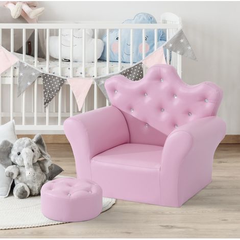 Kinder-Sofa mit Hocker, rosa, Prinzessinnen-Stil HAVRYA (1/4)