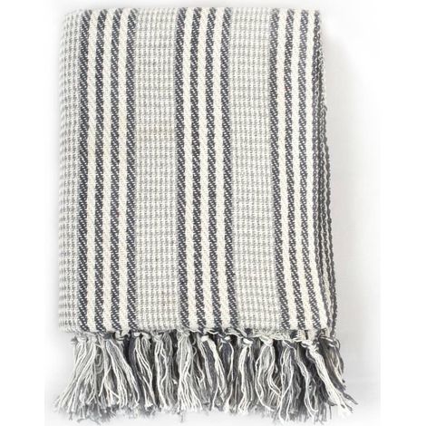 Couverture coton à rayures 160x210 cm Gris et Blanc CFW182027 (1/5)