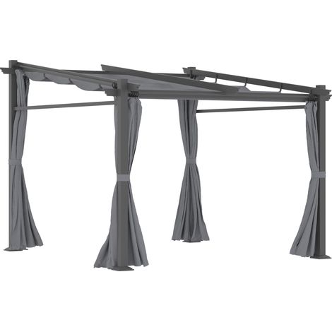 Pergola 2,97 x 2,95 m con tenda retrattile, pannelli laterali, struttura in acciaio, grigio scuro (1/5)