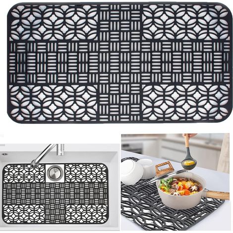 Tappetino per lavello da cucina, 6635 cm, nero, in silicone resistente al calore, adatto al fondo dei lavelli da cucina in acciaio inox. (1/4)