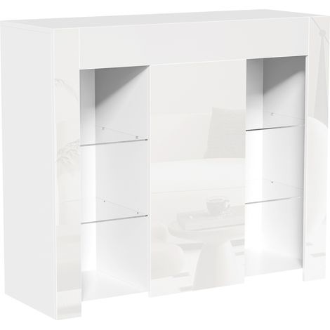 ELVMI Buffet et enfilade avec 1 Porte et étagères en verre, façade brillante, pour Salon Cuisine, 95×35×83 cm (1/4)