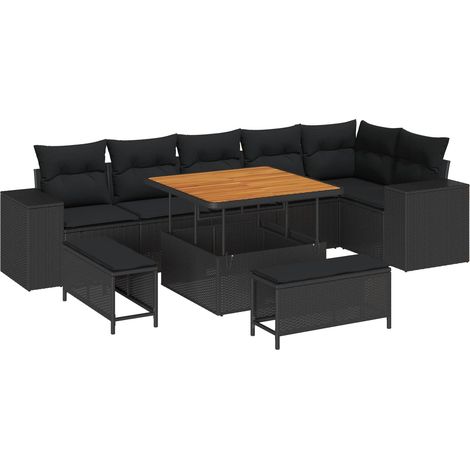 Garden Sofa Set with Cushion 9 pcs Black Poly Rattan vidaXL (1/5)
