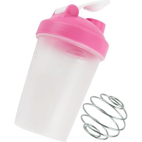 Bouteille shaker 400ml en plastique sans BPA, gourde protéine fitness, gobelet sport rose. (1/5)