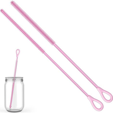 Lot de 2 brosses à paille en silicone, avec trou de suspension, flexibles, réutilisables, pour métal, verre, pailles à smoothie, biberons, 6 mm + 9 mm (rose) (1/5)