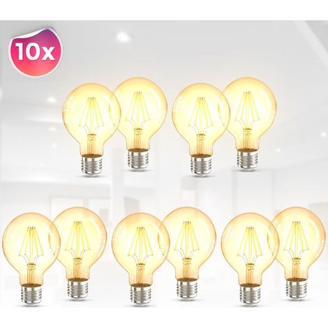 Set di 10 lampadine LED Filament Vintage Industrial Lamp E27 Retro Bulb G80 4W