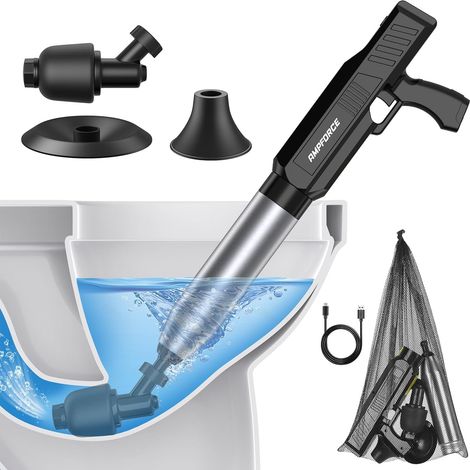 Déboucheur WC Électrique, Déboucheur Canalisation à Pression Réglable 1-8 Bar, Ventouse Toilette Anti-Éclaboussures 120°, Pompe Déboucheur pour WC, Évier, Douche et Canalisations (1/5)