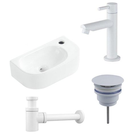 Fugaflow Efficiente Pietra Ensemble lave-mains - 40x21,5x12cm - droit - lisse - semi-circulaire - 1 trou de robinet - céramique - robinet de (1/5)