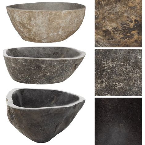 Bonnevie – Vasque à poser ovale en pierre de rivière 38-45 cm – Surface intérieure polie – Évier élégant pour salle de bains - OIB9351E (1/7)