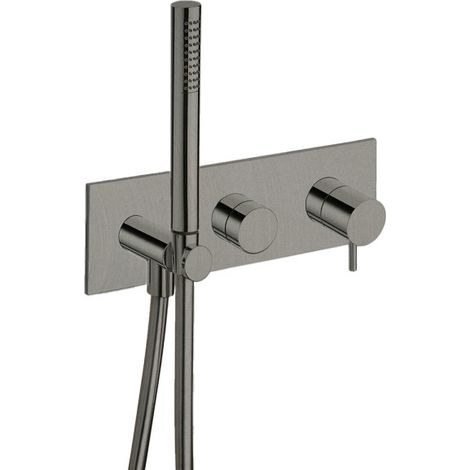 Façade douche thermostatique 2 sorties chrome noir brosse - CRISTINA ONDYNA TV70275