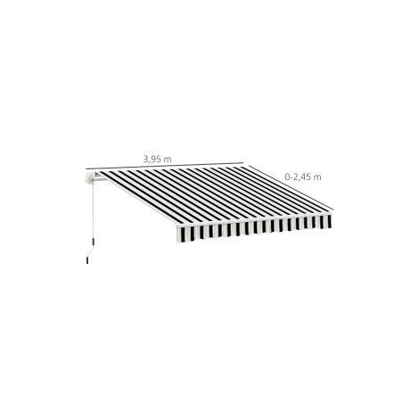 Store banne de balcon blanc et bleu en aluminium et polyester avec manivelle et protection UV pour balcon terrasse et jardin (1/5)