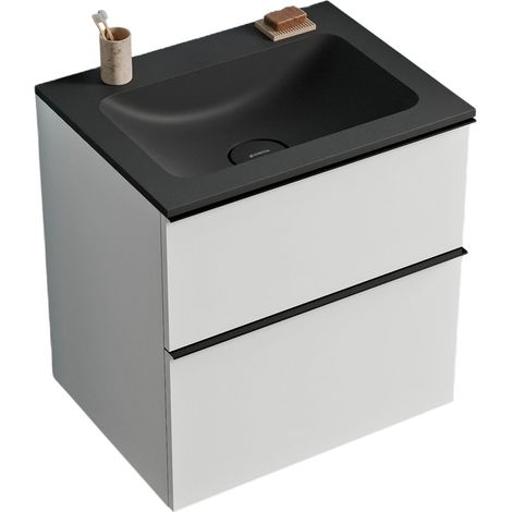 BERNSTEIN - Mobile lavabo sospeso MDF Bianco opaco, lavabo Ghisa senza foro rubinetto e maniglia Nero opaco - 60x46x62cm - LAVOA	Bianco opaco, Nero opaco, Nero opaco senza foro per rubinetto